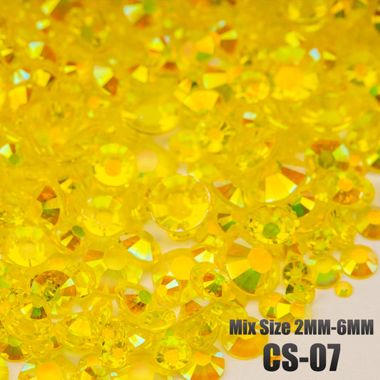 VDD CS-07 30/100g Mix Size 2-6mm Resin Rhinestone Crystal Color AB Flatback Plastic Bulk Wholesale For DIY Nail Art Crafts Decorations