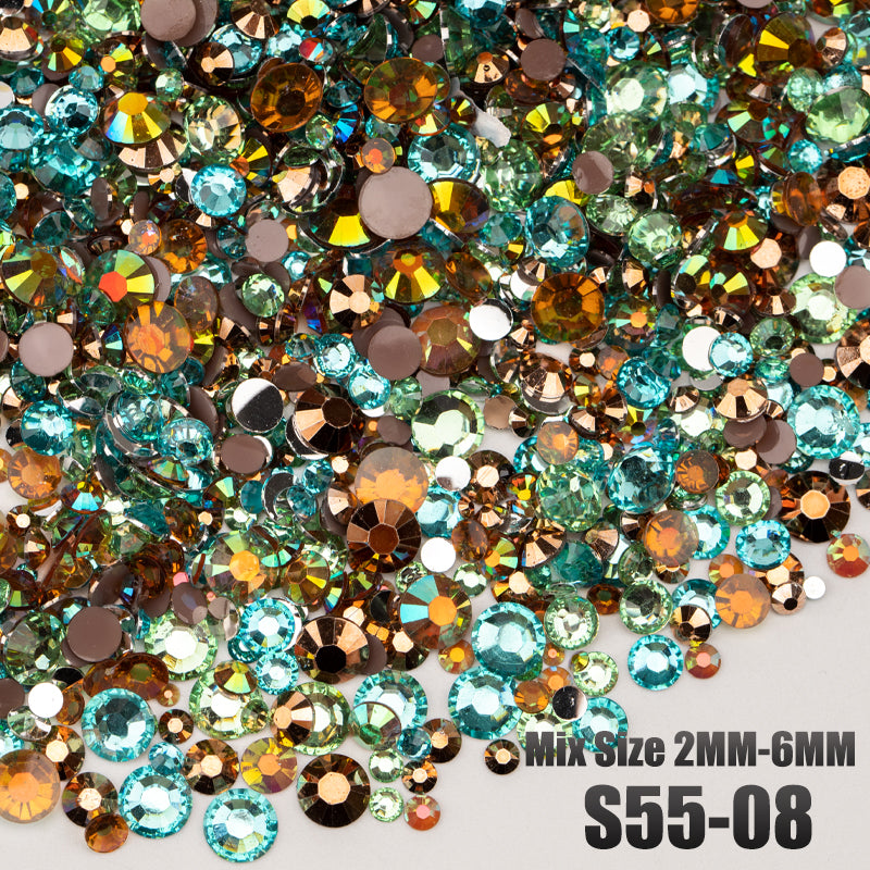 VDD S55-08 Mix Size 2-6mm Resin Rhinestone Crystal Flatback Plastic Flatback Stones SHUZHI