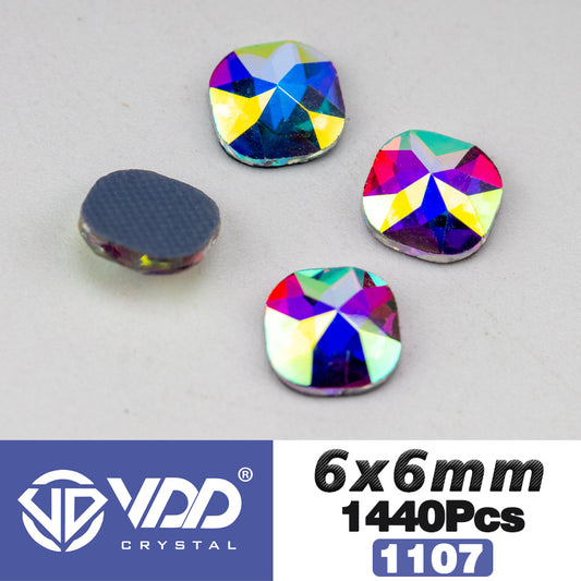 VDD 1107 - 6x6mm Wholesale 1440Pcs Rectangle Glass Rhinestones Crystal AB Flatback HotFix Strass Shape 3D Stones For Nail Art DIY Decorations