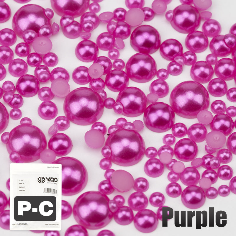 VDD  Purple 2.5-10mm Mix Size ABS Half Round Pearls Flatback Beads Resin Rhinestones Flatback Stones ZHENZHU