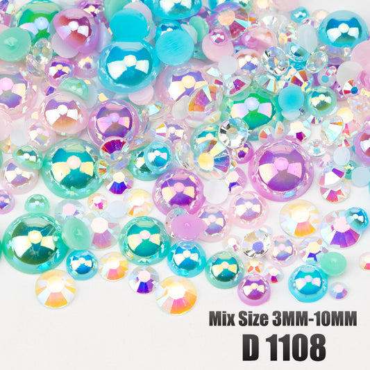 VDD D1108 New 30/60/200g Mix Size 3mm-10mm Half Round Pearls Resin Rhinestone Flatback Color Beads For Nail Art DIY Crafts Decorations