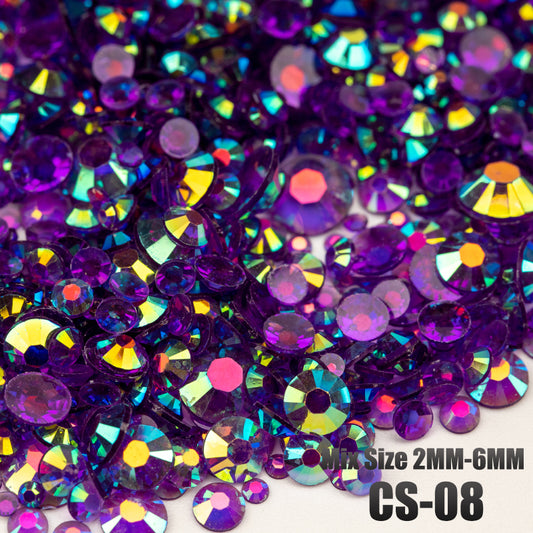 VDD CS-08 30/100g Mix Size 2-6mm Resin Rhinestone Crystal Color AB Flatback Plastic Bulk Wholesale For DIY Nail Art Crafts Decorations