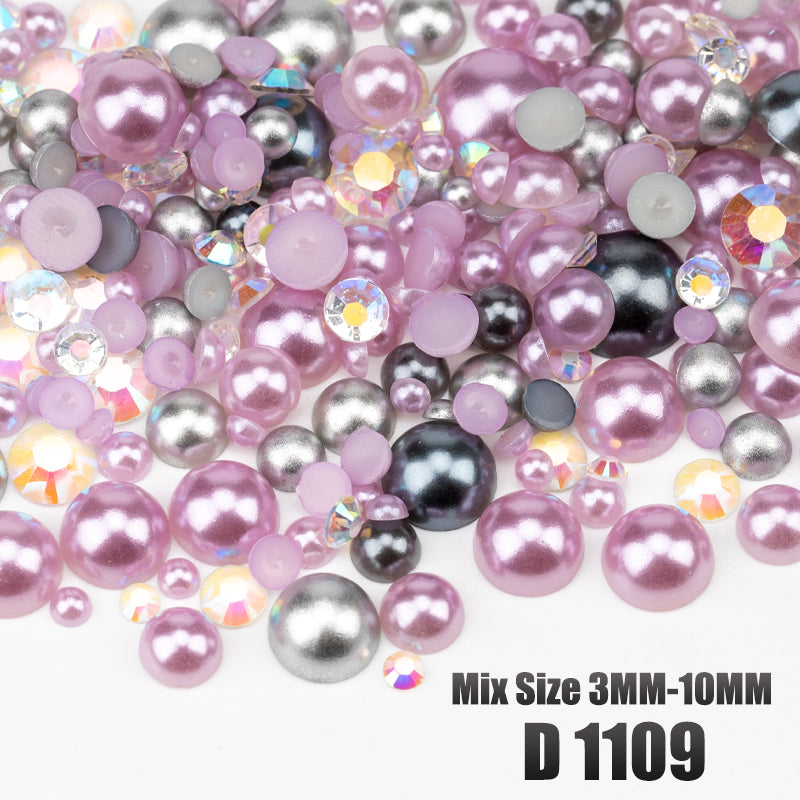 VDD D1109 3-10mm Mix Size ABS Half Round Pearls Flatback Beads Resin Rhinestones Flatback Stones ZHENZHU