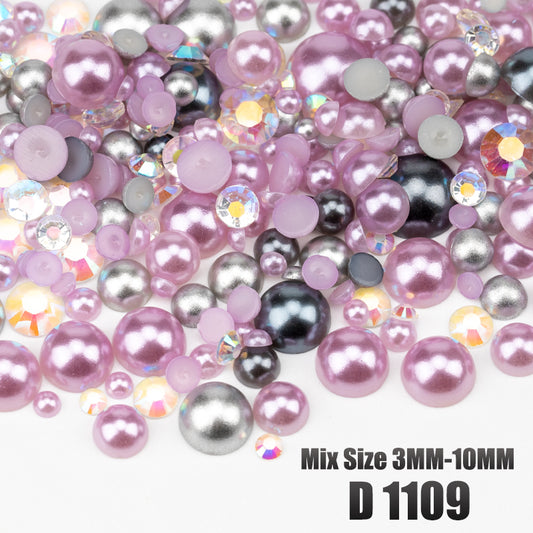 VDD D1109 New 30/60/200g Mix Size 3mm-10mm Half Round Pearls Resin Rhinestone Flatback Color Beads For Nail Art DIY Crafts Decorations