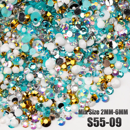 VDD S55-09 30g/100g Mix Size 2-6mm Resin Rhinestones Crystals Non Hot Fix Color AB Flat Back Stones For DIY Crafts Nail Art Decorations