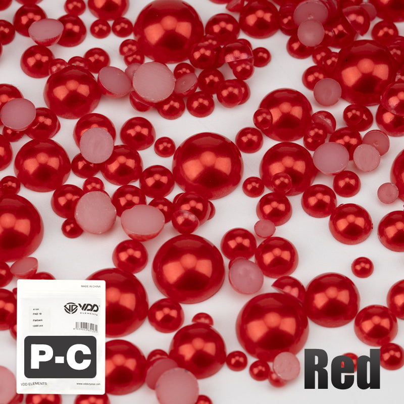 VDD  Red Bulk 2.5-10mm Mix Size ABS Half Round Pearls Flatback Beads Resin Rhinestones Flatback Stones ZHENZHU