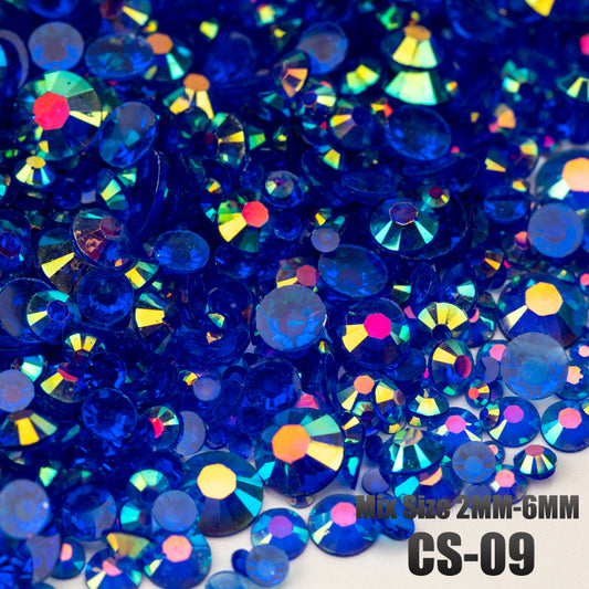 VDD CS-09 30/100g Mix Size 2-6mm Resin Rhinestone Crystal Color AB Flatback Plastic Bulk Wholesale For DIY Nail Art Crafts Decorations