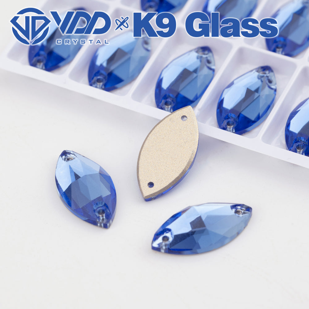 VDD S117 Royal Blue Navette K9 Glass Sew On Rhinestones High Quality AAAAA Crystal Flatback Sewing Strass Stones DB-S117