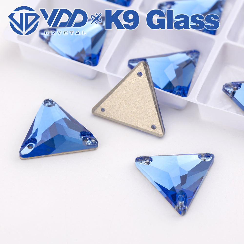 VDD S117 Royal Blue Triangle K9 Glass Sew On Rhinestones High Quality AAAAA Crystal Flatback Sewing Strass Stones DB-S117