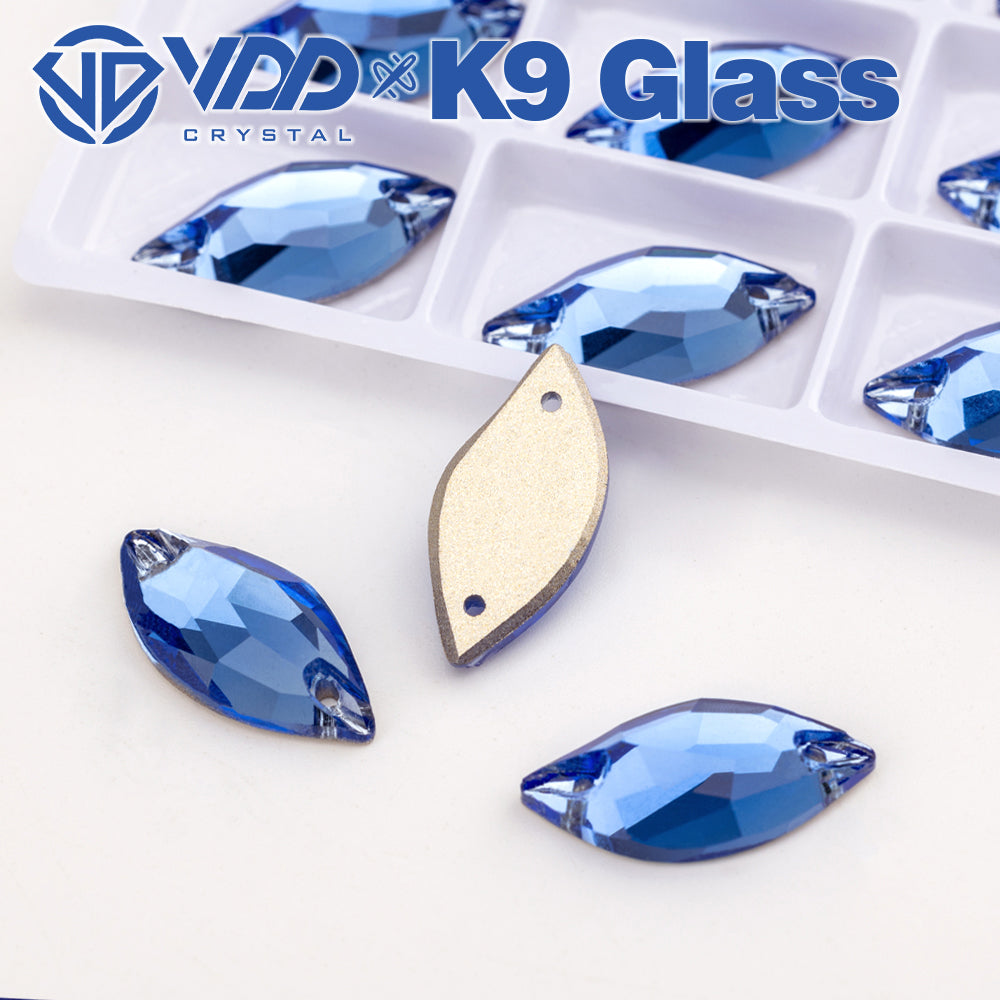 VDD S117 Royal Blue Leaf K9 Glass Sew On Rhinestones High Quality AAAAA Crystal Flatback Sewing Strass Stones DB-S117