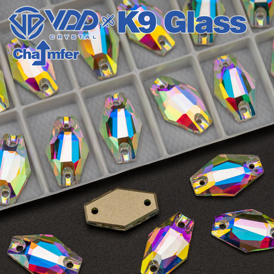 VDD Hexagon Top Quality K9 Glass Sew on Rhinestones Sewing Crystal AB Flatback Strass Stones for Clothes Craft Accessories