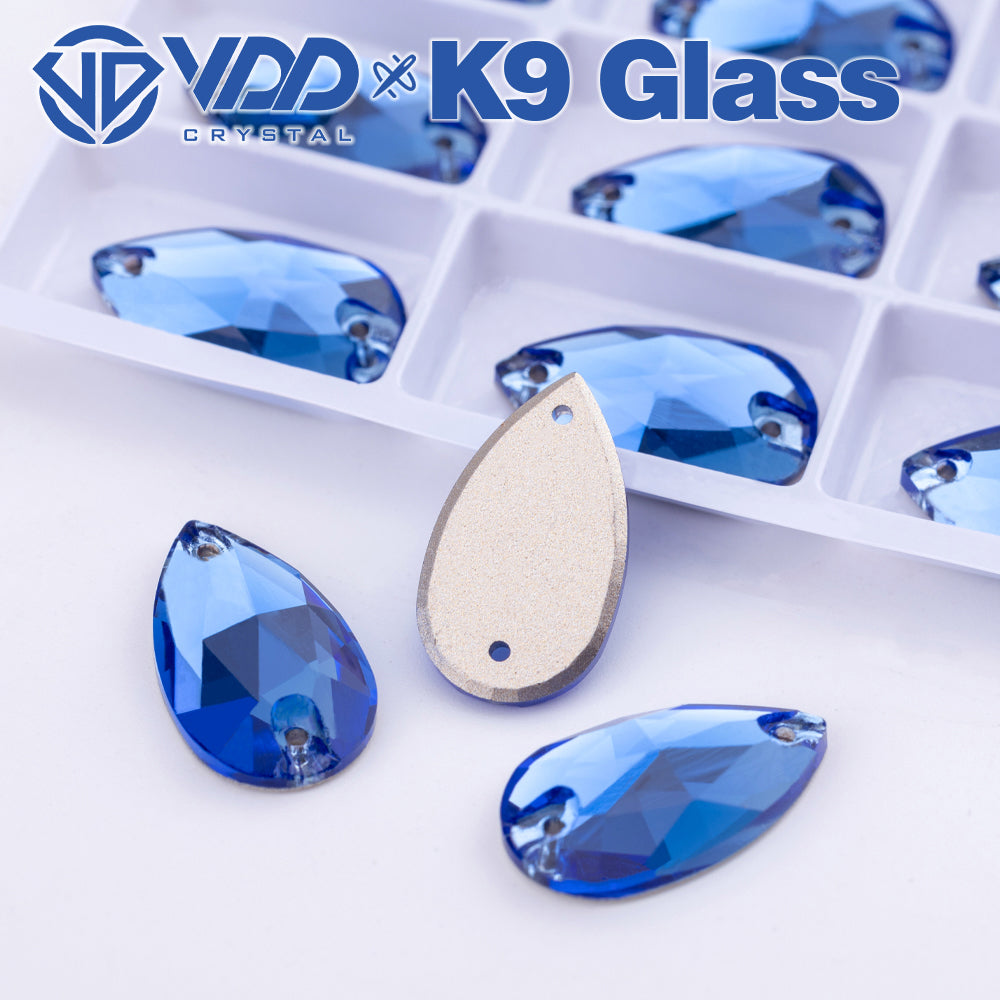 VDD S117 Royal Blue Pear K9 Glass Sew On Rhinestones High Quality AAAAA Crystal Flatback Sewing Strass Stones DB-S117