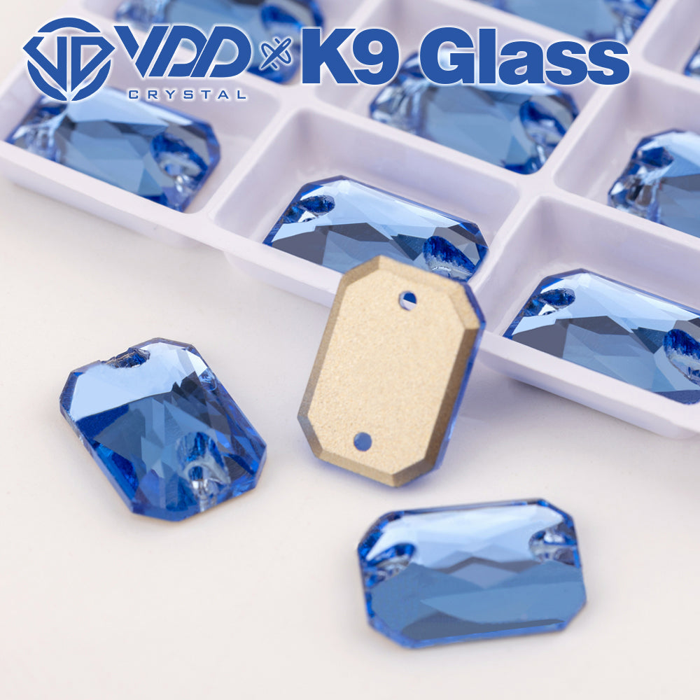 VDD  S117 Royal Blue Emerald Cut K9 Glass Sew On Rhinestones High Quality AAAAA Crystal Flatback Sewing Strass Stones DB-S117