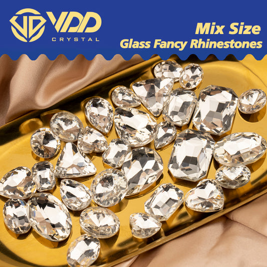 VDD Crystal 30/60Pcs Mix Shape Glass Fancy Pointback Rhinestone Crystal Glitter Shiny Stones Nail Art Accessories DIY Crafts Decoration