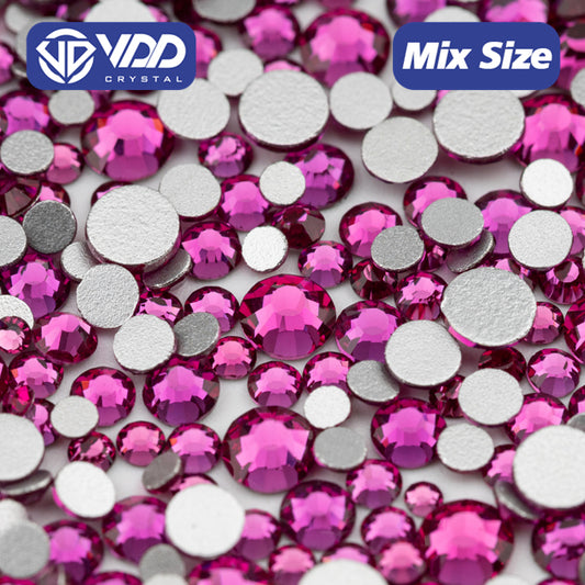 VDD 042 Fuchsia Mix Size SS6-SS20 High Quality Glass Rhinestones Crystal Flatback Glitter Stones Nail Art DIY Crafts Decorations