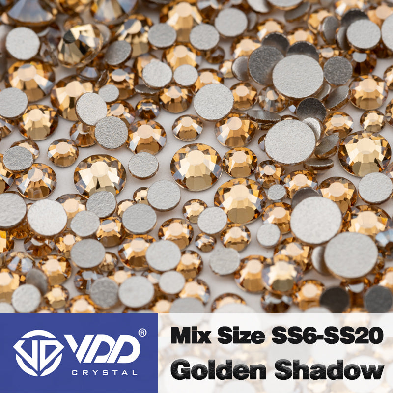 VDD 058 Golden Shadow Mix Size SS6-SS20 High Quality Glass Rhinestones Crystal Flatback Glitter Stones Nail Art DIY Crafts Decorations