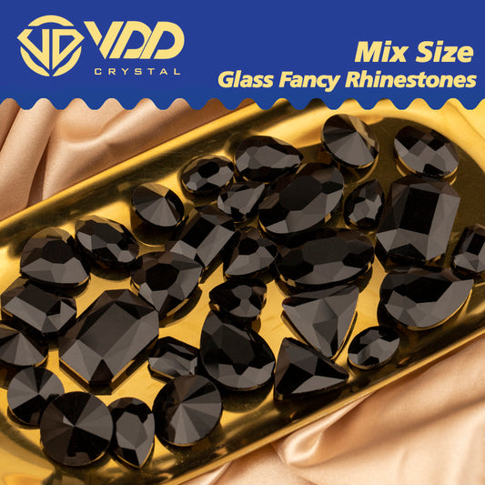 VDD Black 30/60Pcs Mix Shape Glass Fancy Pointback Rhinestone Crystal Glitter Shiny Stones Nail Art Accessories DIY Crafts Decoration