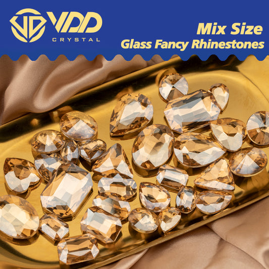 VDD Champagne 30/60Pcs Mix Shape Glass Fancy Pointback Rhinestone Crystal Glitter Shiny Stones Nail Art Accessories DIY Crafts Decoration