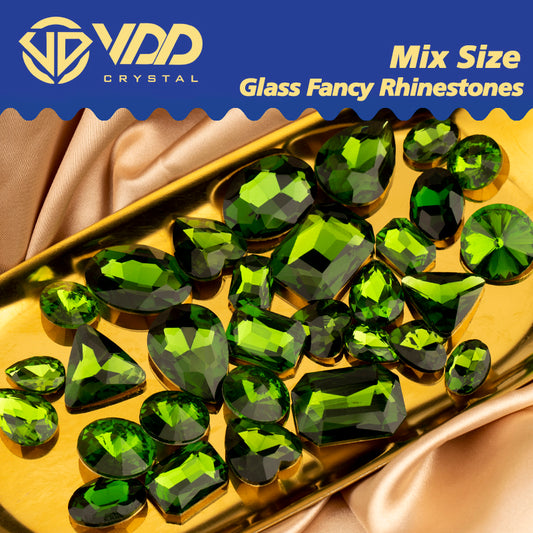 VDD Green 30/60Pcs Mix Shape Glass Fancy Pointback Rhinestone Crystal Glitter Shiny Stones Nail Art Accessories DIY Crafts Decoration