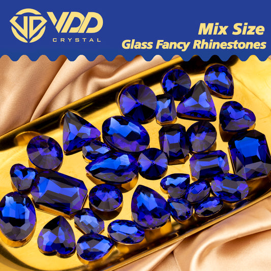 VDD  Blue 30/60Pcs Mix Shape Glass Fancy Pointback Rhinestone Crystal Glitter Shiny Stones Nail Art Accessories DIY Crafts Decoration