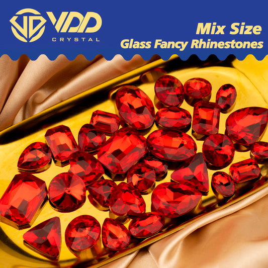 VDD Red 30/60Pcs Mix Shape Glass Fancy Pointback Rhinestone Crystal Glitter Shiny Stones Nail Art Accessories DIY Crafts Decoration