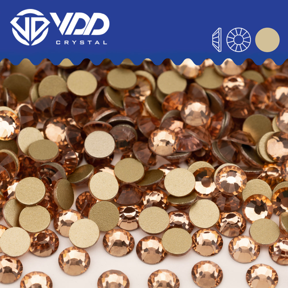 VDD 010 Lt.Peach Gold-Back Rhinestones High Quality Glass Crystal Flatback Strass Stones JD999-010