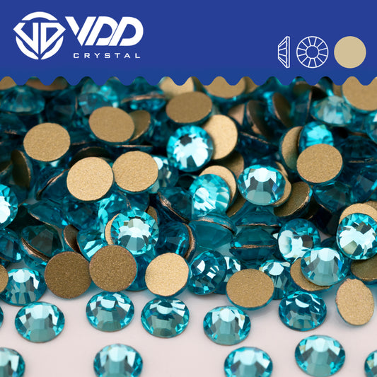 VDD   027 Aquamarine Gold-Back Rhinestones High Quality Glass Crystal Flatback Strass Stones JD999-027