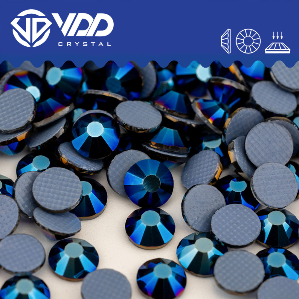 VDD  068 Metallic Blue Hot-Fix Rhinestones High Quality Glass Crystal Flatback Strass Stones Hotfix-068