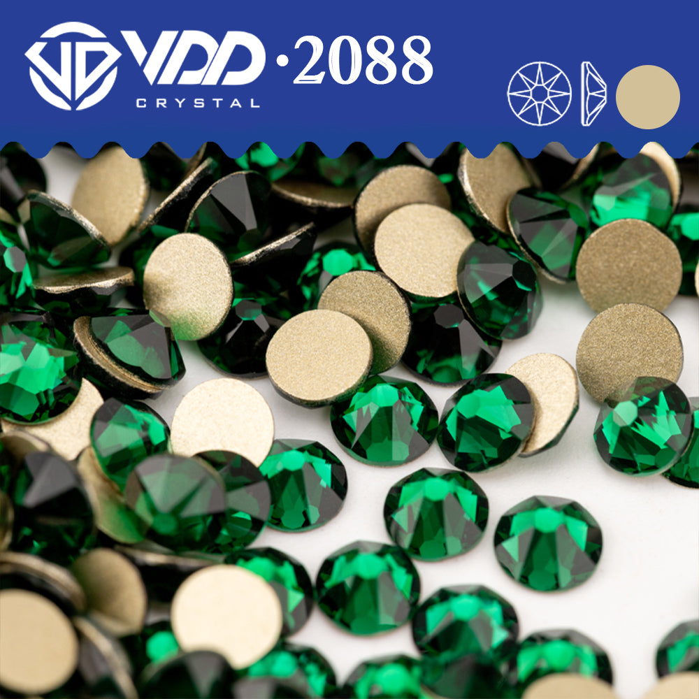 VDD 022 Emerald 2088 Non-hotfix Rhinestones High Quality AAAAA 8 Big 8 Small Glass Crystal Flatback Strass Stones BD888-022