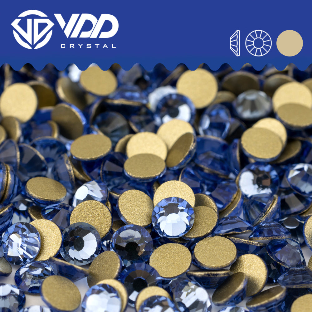 VDD  028 Lt.Sapphire  Gold-Back Rhinestones High Quality Glass Crystal Flatback Strass Stones JD999-028