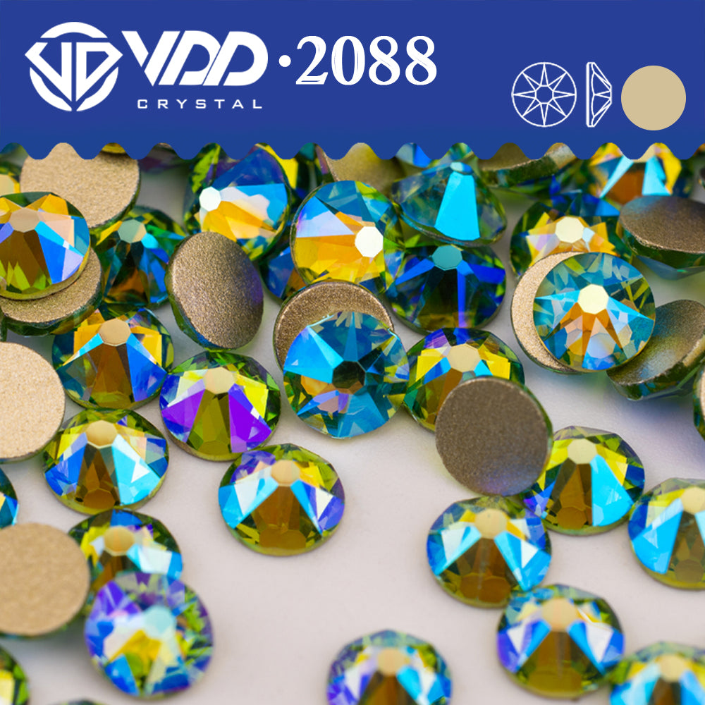 VDD 077	Peridot AB 2088 Non-hotfix Rhinestones High Quality AAAAA 8 Big 8 Small Glass Crystal Flatback Strass Stones BD888-077