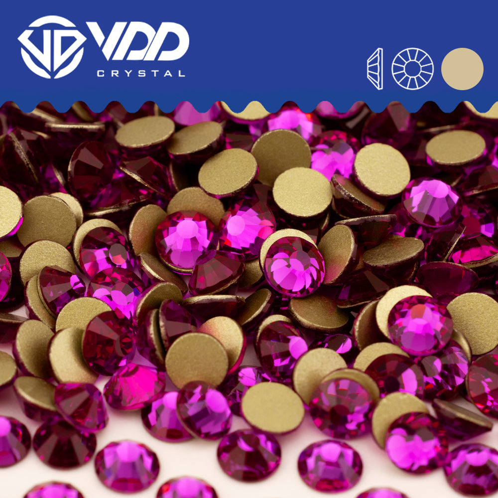 VDD  042 Fuchsia Gold-Back Rhinestones High Quality Glass Crystal Flatback Strass Stones JD999-042