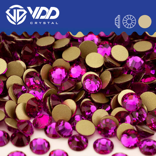 VDD  042 Fuchsia Gold-Back Rhinestones High Quality Glass Crystal Flatback Strass Stones JD999-042