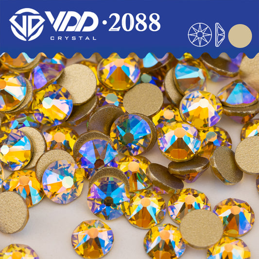 VDD 093 Jonquil AB 2088 Non-hotfix Rhinestones High Quality AAAAA 8 Big 8 Small Glass Crystal Flatback Strass Stones BD888-093