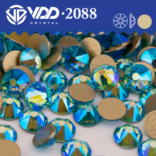 VDD 075	Aquamarine AB 2088 Non-hotfix Rhinestones High Quality AAAAA 8 Big 8 Small Glass Crystal Flatback Strass Stones BD888-075