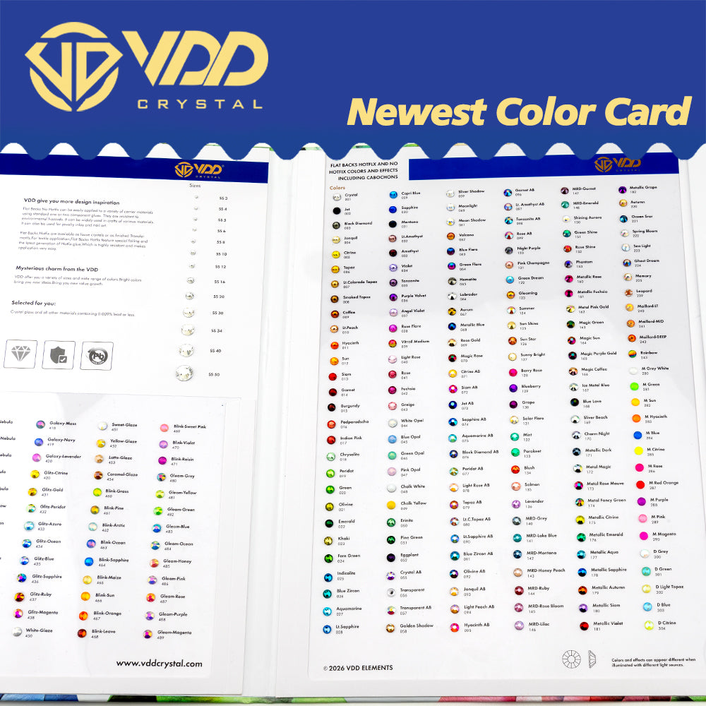 VDD 2025 Newest Color Chart Card AAAAA Crystal Rhinestone High Quality Hot Fix/Non Hotfix Stone For Compare Choose Various Color
