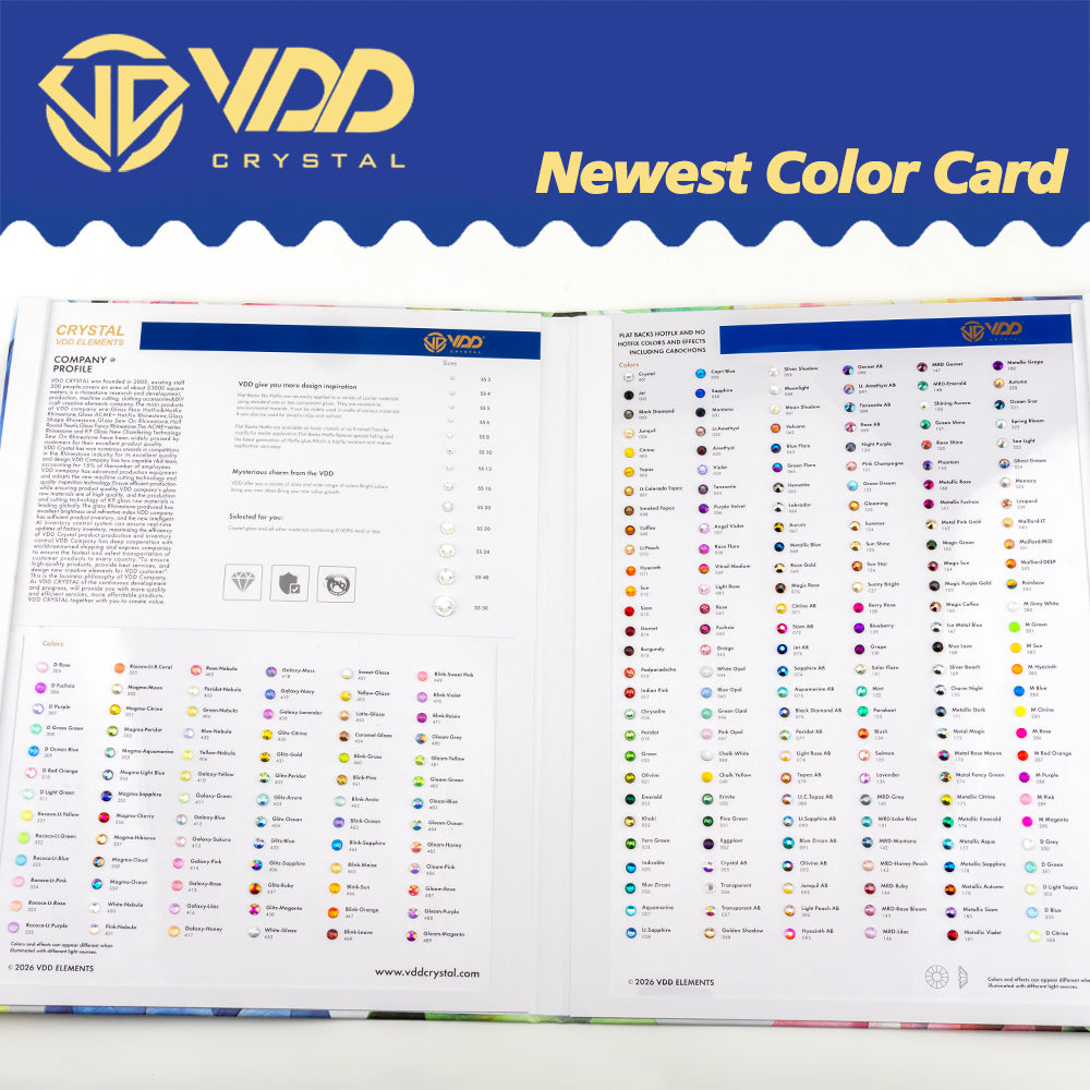 VDD 2025 Newest Color Chart Card AAAAA Crystal Rhinestone High Quality Hot Fix/Non Hotfix Stone For Compare Choose Various Color