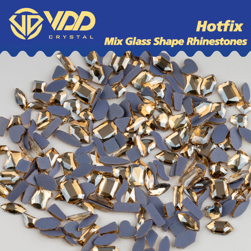 VDD Champagne  AAAAA Top Quality 100/500Pcs Mix Shape Glass Hotfix Crystal Rhinestones Flatback Stones DIY Crafts Dress Clothes Decorations