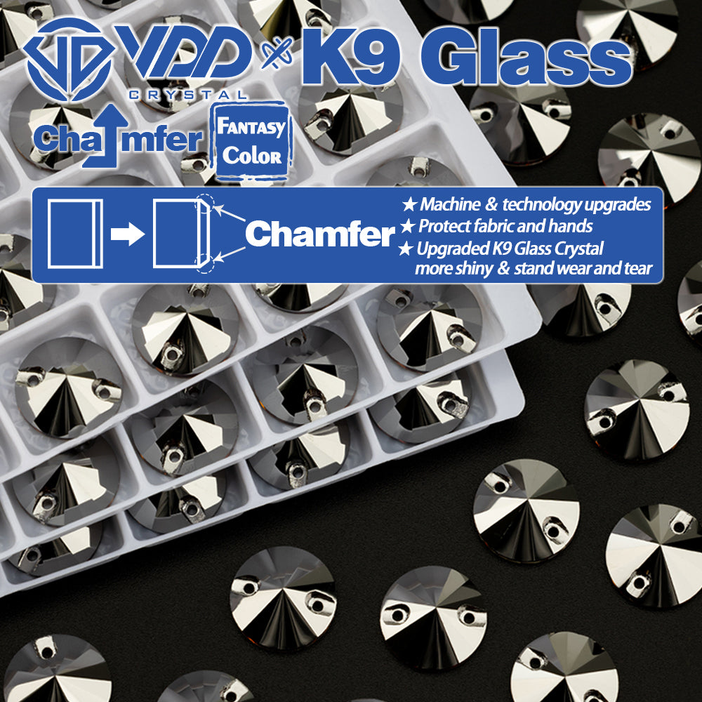 VDD Rivoli 12mm 40Pcs Hematite Color Top Quality K9 Glass Sew on Rhinestone Sewing Crystal Flatback Clothes Decorations