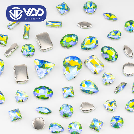 VDD  Peridot AB Multi Shape Mix Size Glass Sew on Rhinestones Crystal Flatback Stones For DIY Shoes Accessories
