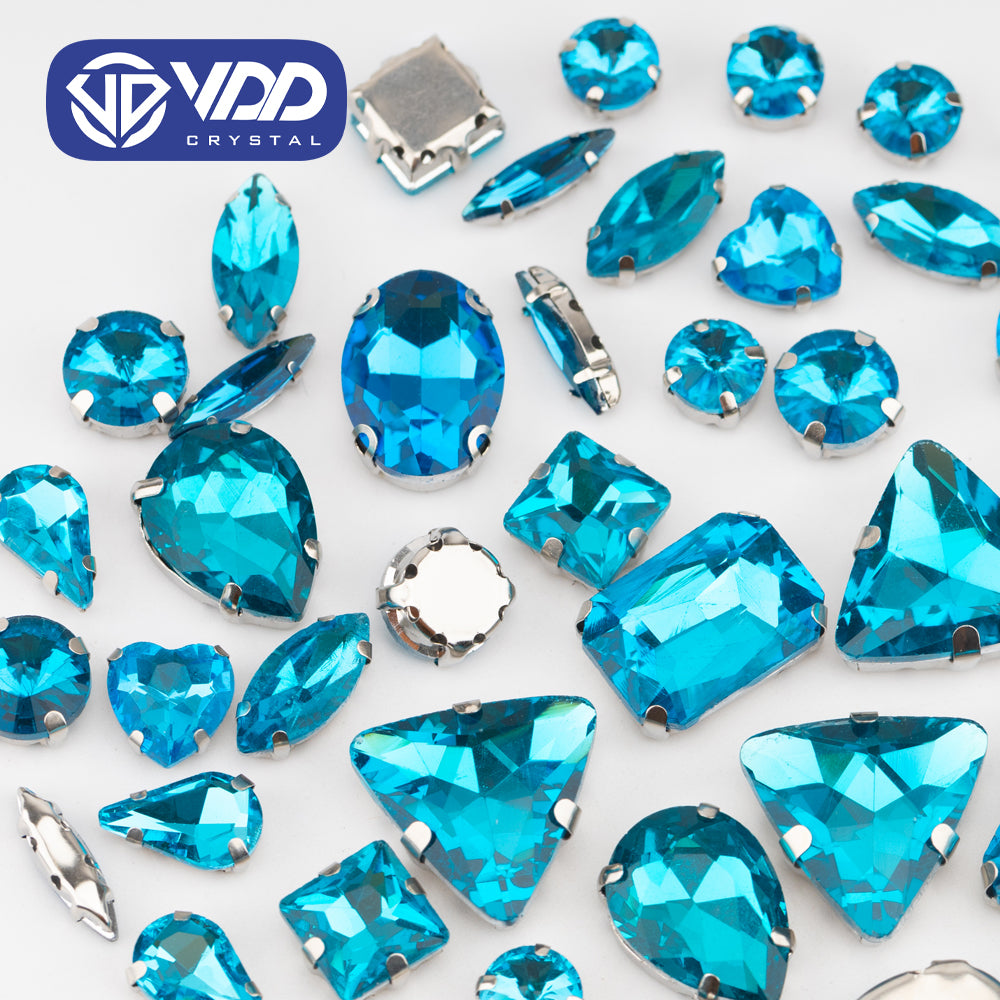 VDD  Aquamarine Multi Shape Mix Size Glass Sew on Rhinestones Crystal Flatback Stones For DIY Shoes Accessories