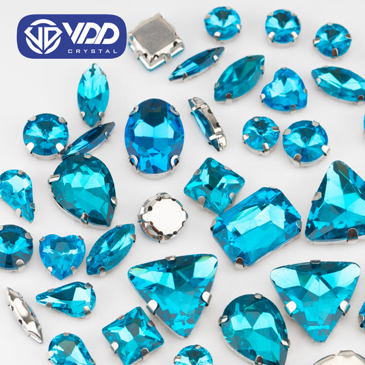 VDD  Aquamarine Multi Shape Mix Size Glass Sew on Rhinestones Crystal Flatback Stones For DIY Shoes Accessories