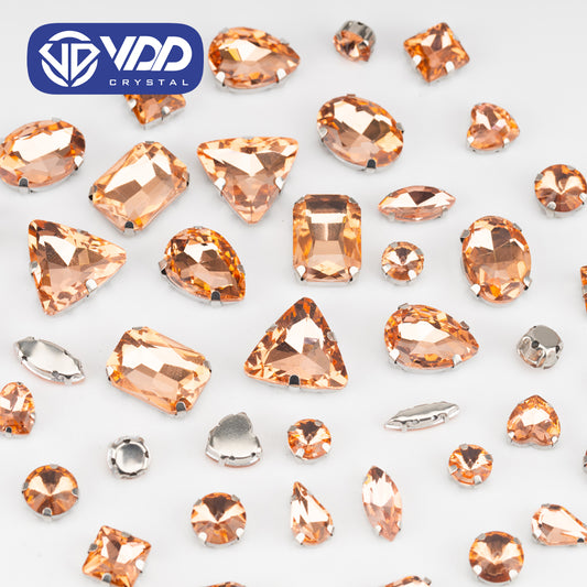 VDD  Peach  Multi Shape Mix Size Glass Sew on Rhinestones Crystal Flatback Stones For DIY Shoes Accessories