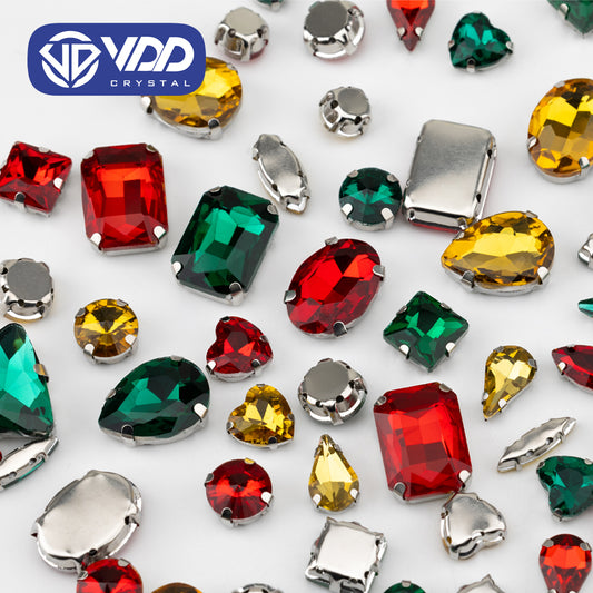 VDD Christmas Color Multi Shape Mix Size Glass Sew on Rhinestones Crystal Flatback Stones For DIY Shoes Accessories