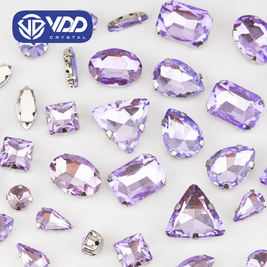 VDD  Violet Multi Shape Mix Size Glass Sew on Rhinestones Crystal Flatback Stones For DIY Shoes Accessories