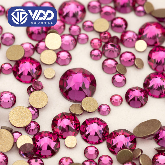 VDD 042 Fuchsia Wholesale Mix Size SS6-SS30 High Quality Glass 2088 Rhinestones Crystal Gold Flatback Strass Stones Nail Art DIY Decorations