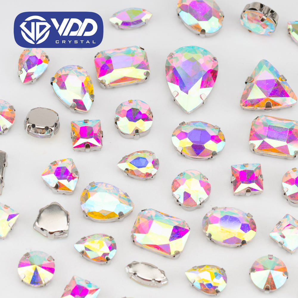 VDD  Crystal AB Multi Shape Mix Size Glass Sew on Rhinestones Crystal Flatback Stones For DIY Shoes Accessories