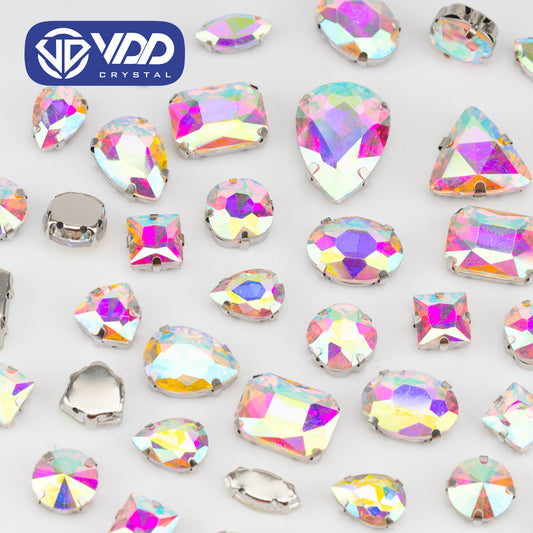 VDD  Crystal AB Multi Shape Mix Size Glass Sew on Rhinestones Crystal Flatback Stones For DIY Shoes Accessories