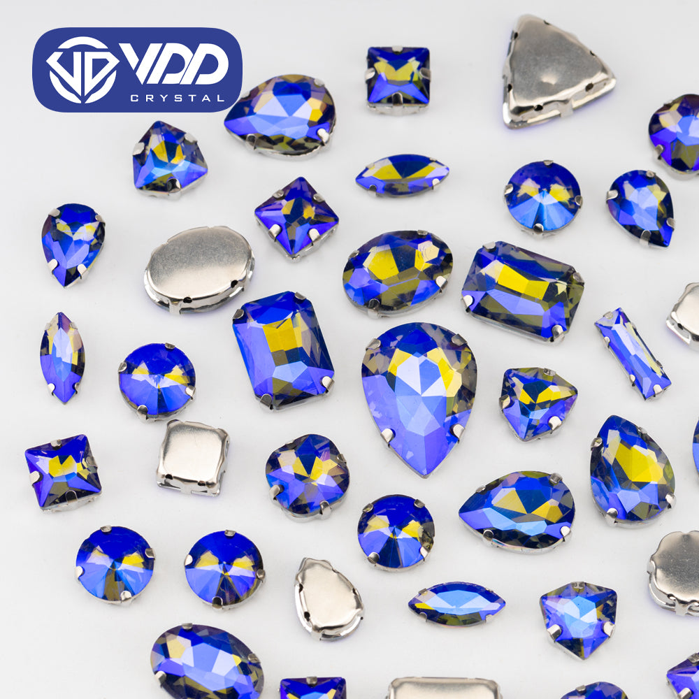 VDD  Black Diamond AB Multi Shape Mix Size Glass Sew on Rhinestones Crystal Flatback Stones For DIY Shoes Accessories