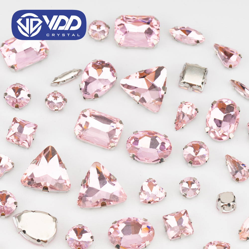 VDD  Pink Multi Shape Mix Size Glass Sew on Rhinestones Crystal Flatback Stones For DIY Shoes Accessories